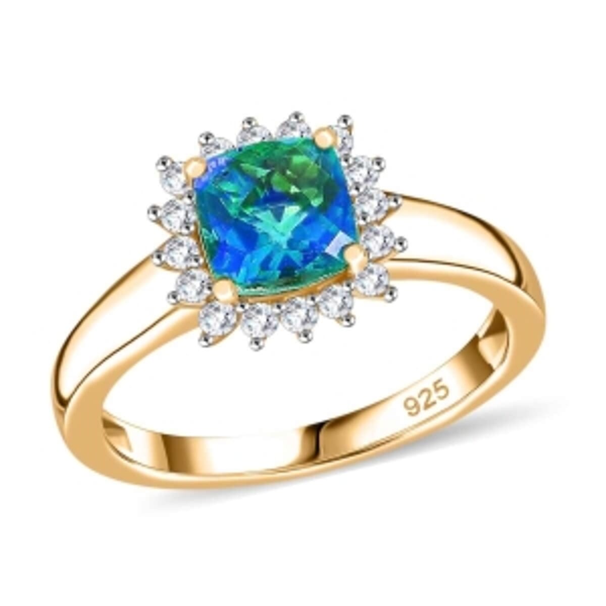 Peacock Triplet Quartz and White Zircon 1.42 ctw Ring in Vermeil Yellow Gold Over Sterling Silver (Size 10) image number 3