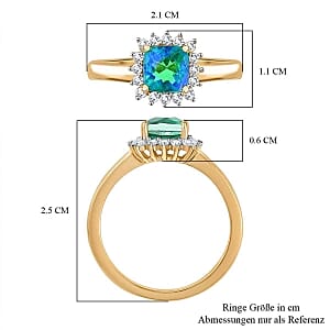 Peacock Triplet Quartz and White Zircon 1.42 ctw Ring in Vermeil Yellow Gold Over Sterling Silver (Size 10)