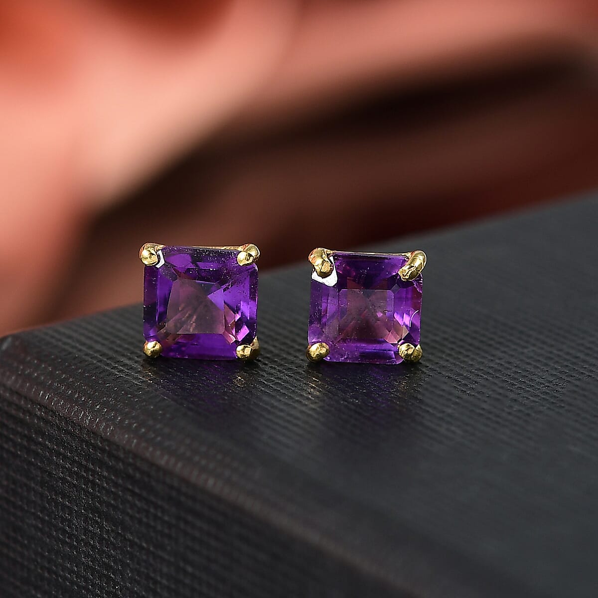 D'Joy AAA African Amethyst 2.00 ctw Solitaire Stud Earrings in 18K Vermeil Yellow Gold Godl Over Sterling Silver image number 1
