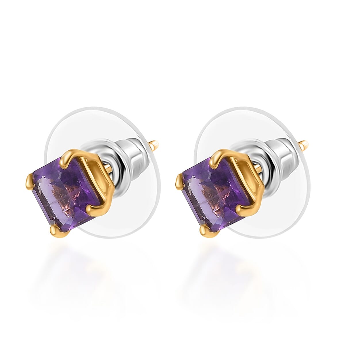D'Joy AAA African Amethyst 2.00 ctw Solitaire Stud Earrings in 18K Vermeil Yellow Gold Godl Over Sterling Silver image number 3