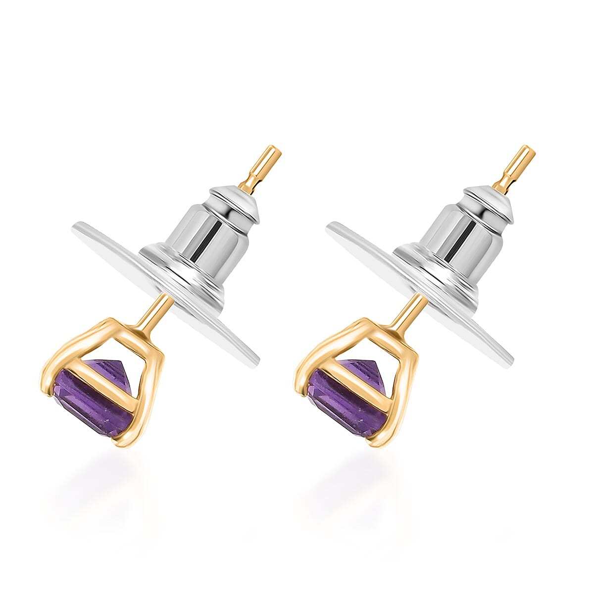 D'Joy AAA African Amethyst 2.00 ctw Solitaire Stud Earrings in 18K Vermeil Yellow Gold Godl Over Sterling Silver image number 4