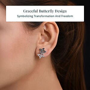 Luxuriant Lab Grown Blue Diamond (IR) and Lab Grown White Diamond SI 0.50 ctw Butterfly Stud Earrings in Rhodium Over Sterling Silver