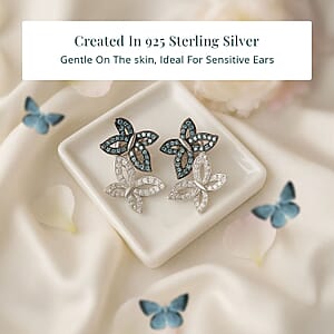 Luxuriant Lab Grown Blue Diamond (IR) and Lab Grown White Diamond SI 0.50 ctw Butterfly Stud Earrings in Rhodium Over Sterling Silver