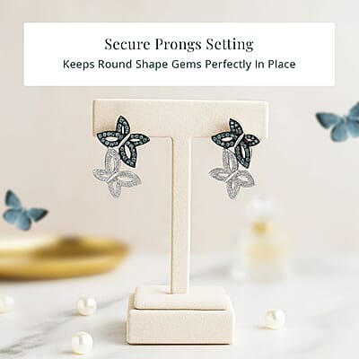 Luxuriant Lab Grown Blue Diamond (IR) and Lab Grown White Diamond SI 0.50 ctw Butterfly Stud Earrings in Rhodium Over Sterling Silver