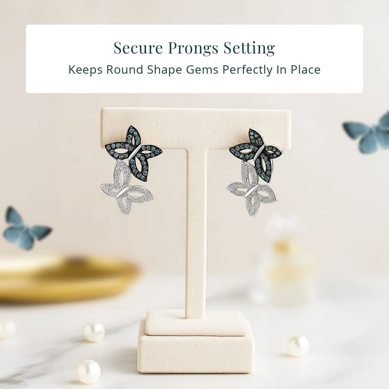 Luxuriant Lab Grown Blue Diamond (IR) and Lab Grown White Diamond SI 0.50 ctw Butterfly Stud Earrings in Rhodium Over Sterling Silver