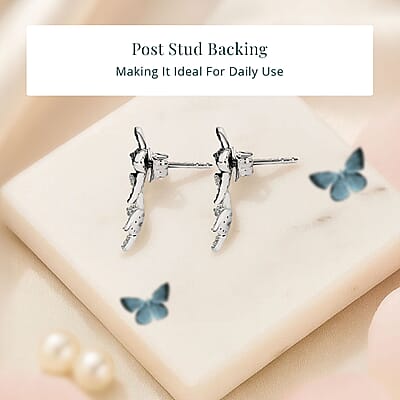 Luxuriant Lab Grown Blue Diamond (IR) and Lab Grown White Diamond SI 0.50 ctw Butterfly Stud Earrings in Rhodium Over Sterling Silver
