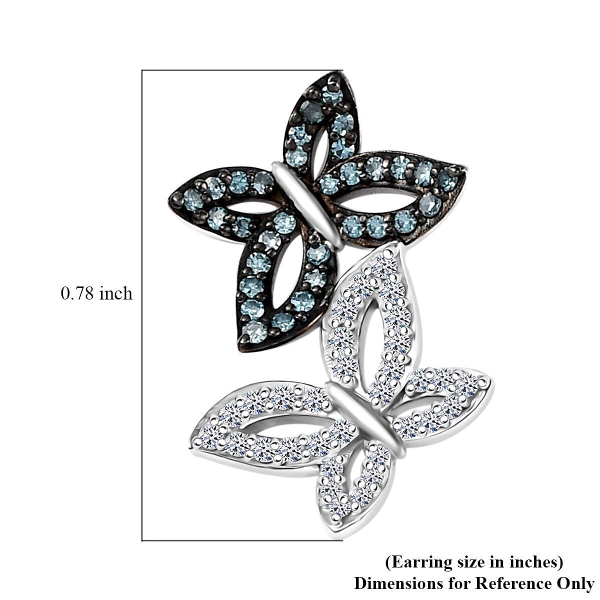 Luxuriant Lab Grown Blue Diamond (IR) and Lab Grown White Diamond SI 0.50 ctw Butterfly Stud Earrings in Rhodium Over Sterling Silver image number 6