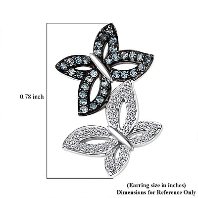 Luxuriant Lab Grown Blue Diamond (IR) and Lab Grown White Diamond SI 0.50 ctw Butterfly Stud Earrings in Rhodium Over Sterling Silver