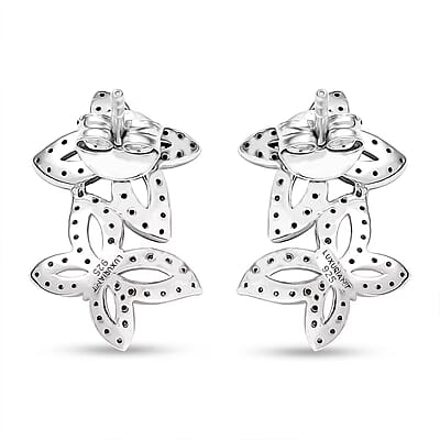 Luxuriant Lab Grown Blue Diamond (IR) and Lab Grown White Diamond SI 0.50 ctw Butterfly Stud Earrings in Rhodium Over Sterling Silver