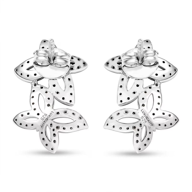 Luxuriant Lab Grown Blue Diamond (IR) and Lab Grown White Diamond SI 0.50 ctw Butterfly Stud Earrings in Rhodium Over Sterling Silver