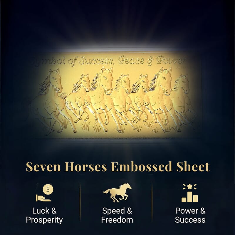 24K Gold Seven Horses of Fortune - Prosperity Edition Embossed Sheet 100mg