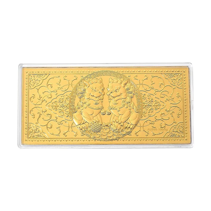 24K Gold Imperial Twin Foo Dogs – Protection & Wealth Edition Embossed Sheet 155x75mm (100mg)