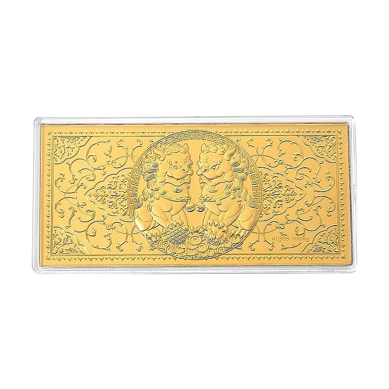 24K Gold Imperial Twin Foo Dogs – Protection & Wealth Edition Embossed Sheet 155x75mm (100mg)