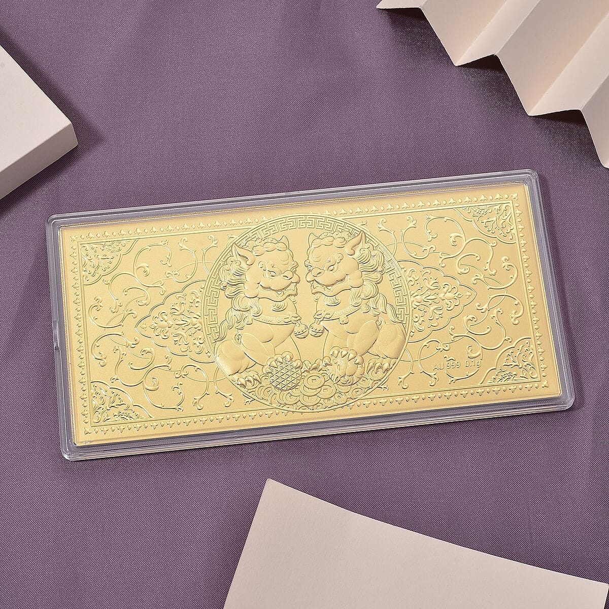 24K Gold Foo Dogs Emboss Sheet 155x75mm (100mg) image number 1