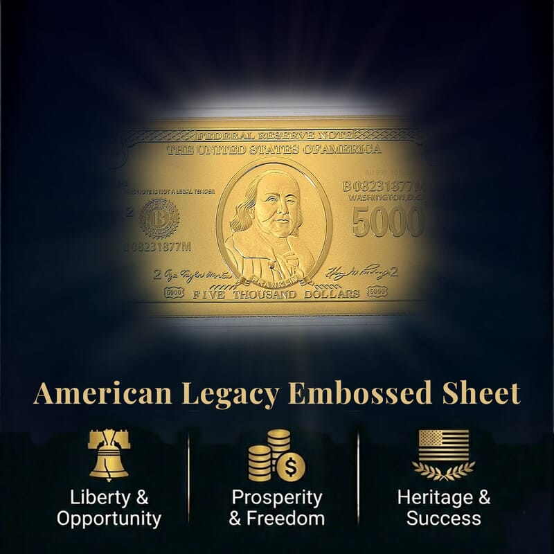 24K Gold American Wealth Legacy – Currency Tribute Embossed Sheet 155x75mm (100mg)