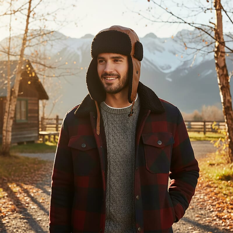 Livmore Brown Faux Leather Trapper Hat