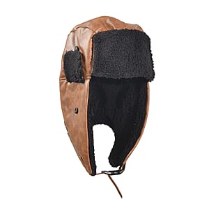 Livmore Brown Faux Leather Trapper Hat