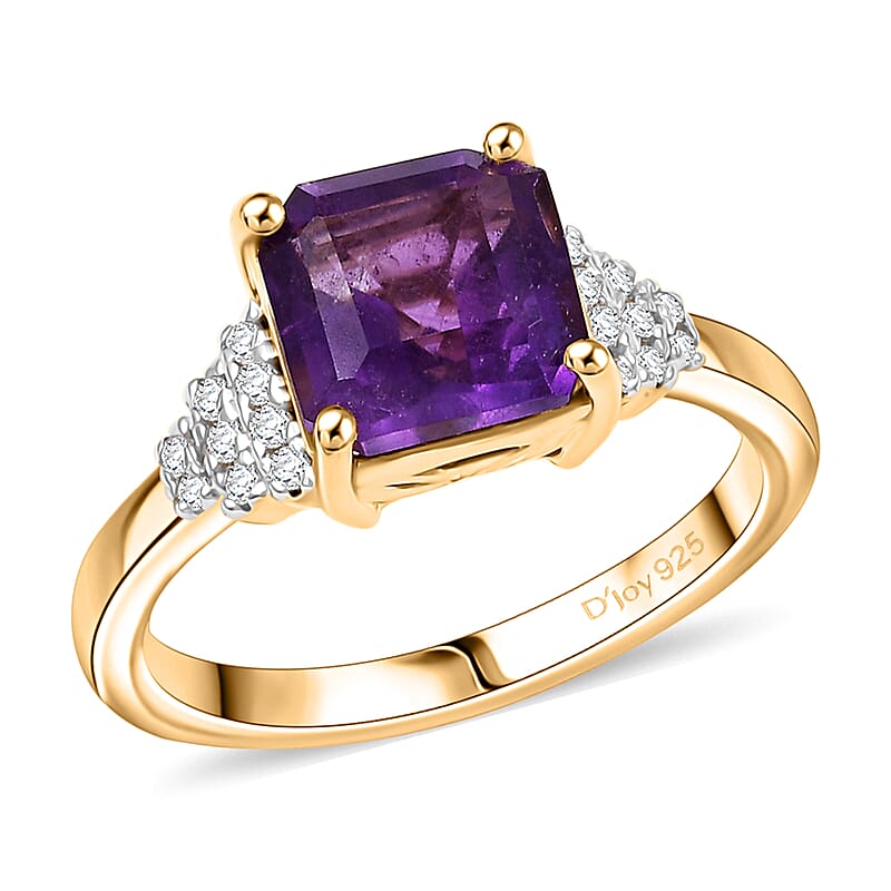 D'Joy AAA African Amethyst and White Zircon 3.10 ctw Regal Radiance Ring in 18K Vermeil Yellow Gold Over Sterling Silver (Size 10.0)