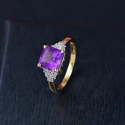 D'Joy AAA African Amethyst and White Zircon 3.10 ctw Regal Radiance Ring in 18K Vermeil Yellow Gold Over Sterling Silver (Size 10.0)