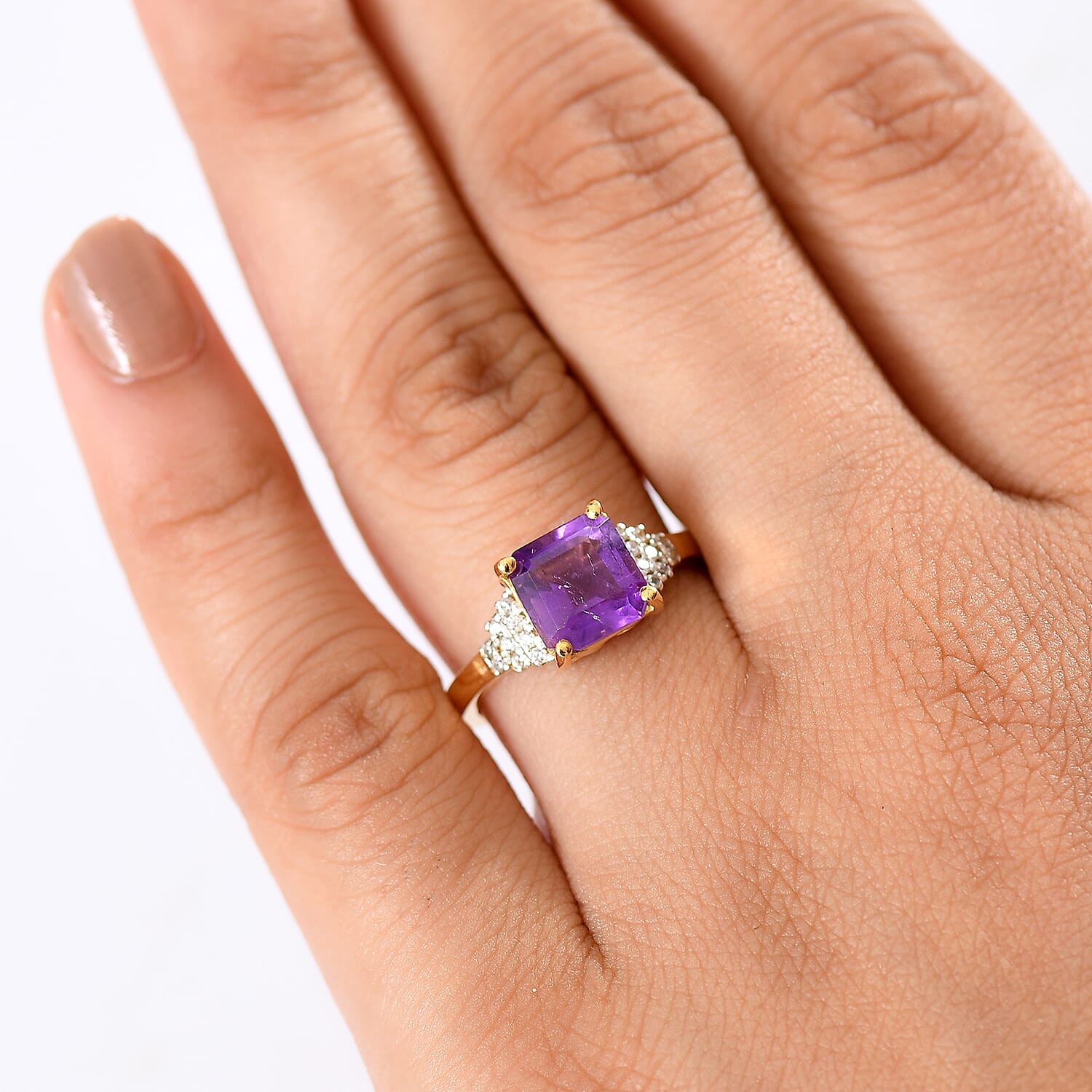 D'Joy AAA African Amethyst and White Zircon 3.10 ctw Regal Radiance Ring in 18K Vermeil Yellow Gold Over Sterling Silver (Size 10.0)