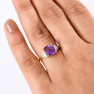 D'Joy AAA African Amethyst and White Zircon 3.10 ctw Regal Radiance Ring in 18K Vermeil Yellow Gold Over Sterling Silver (Size 10.0)