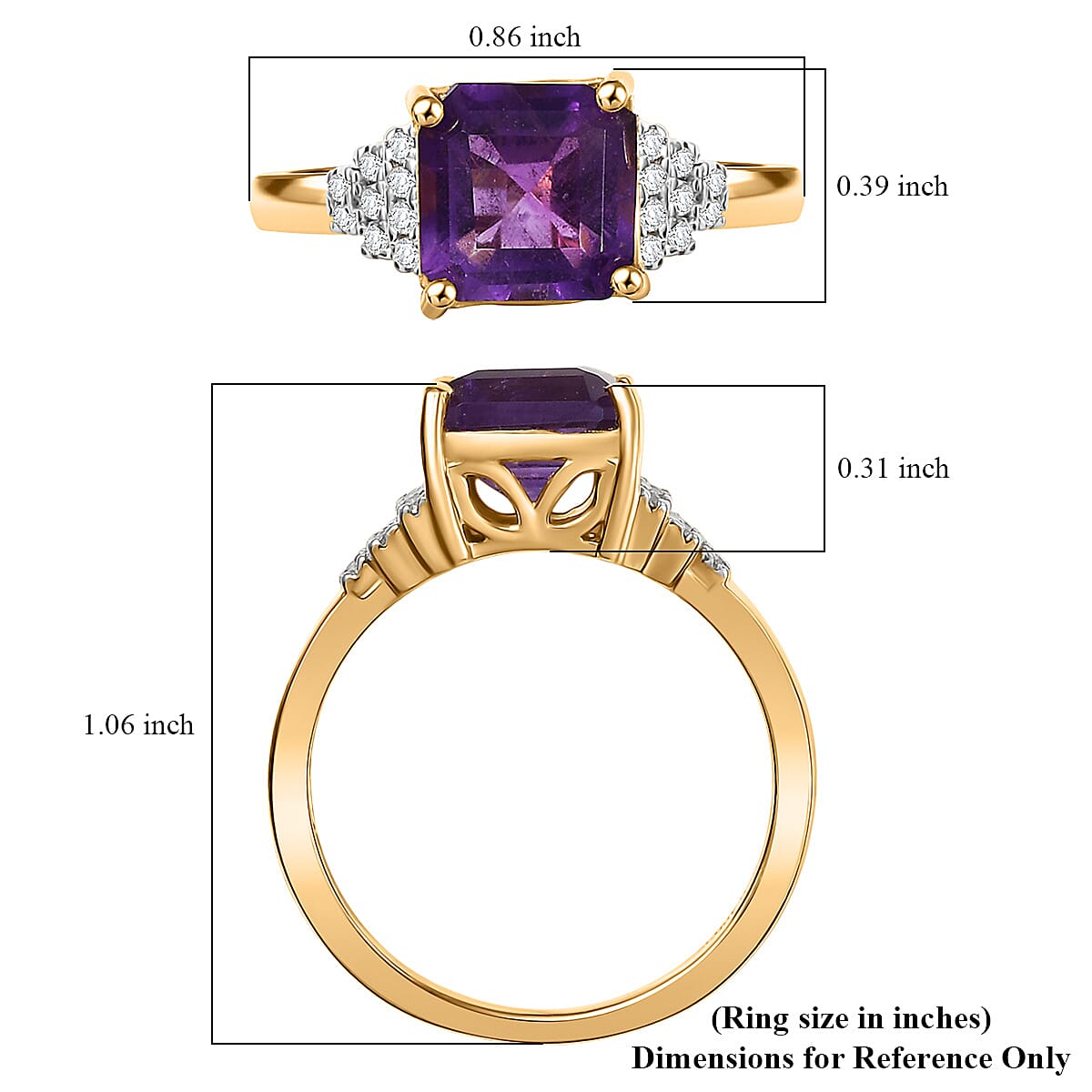 D'Joy AAA African Amethyst and White Zircon 3.10 ctw Regal Radiance Ring in 18K Vermeil Yellow Gold Over Sterling Silver (Size 6.0) image number 5