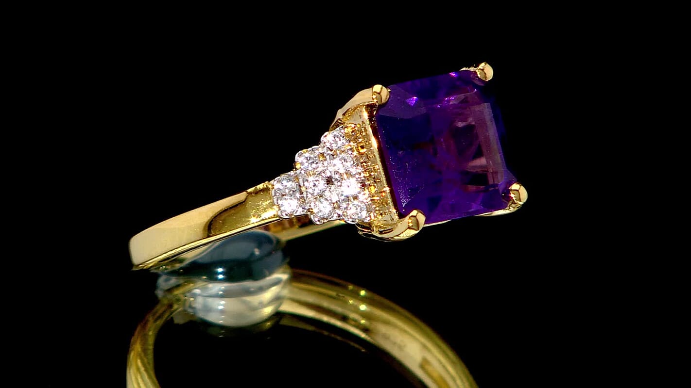 D'Joy AAA African Amethyst and White Zircon 3.10 ctw Ring in 18K Vermeil Yellow Gold Over Sterling Silver (Size 10.0)