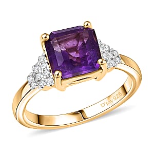 D'Joy AAA African Amethyst and White Zircon 3.10 ctw Regal Radiance Ring in 18K Vermeil Yellow Gold Over Sterling Silver (Size 8.0)
