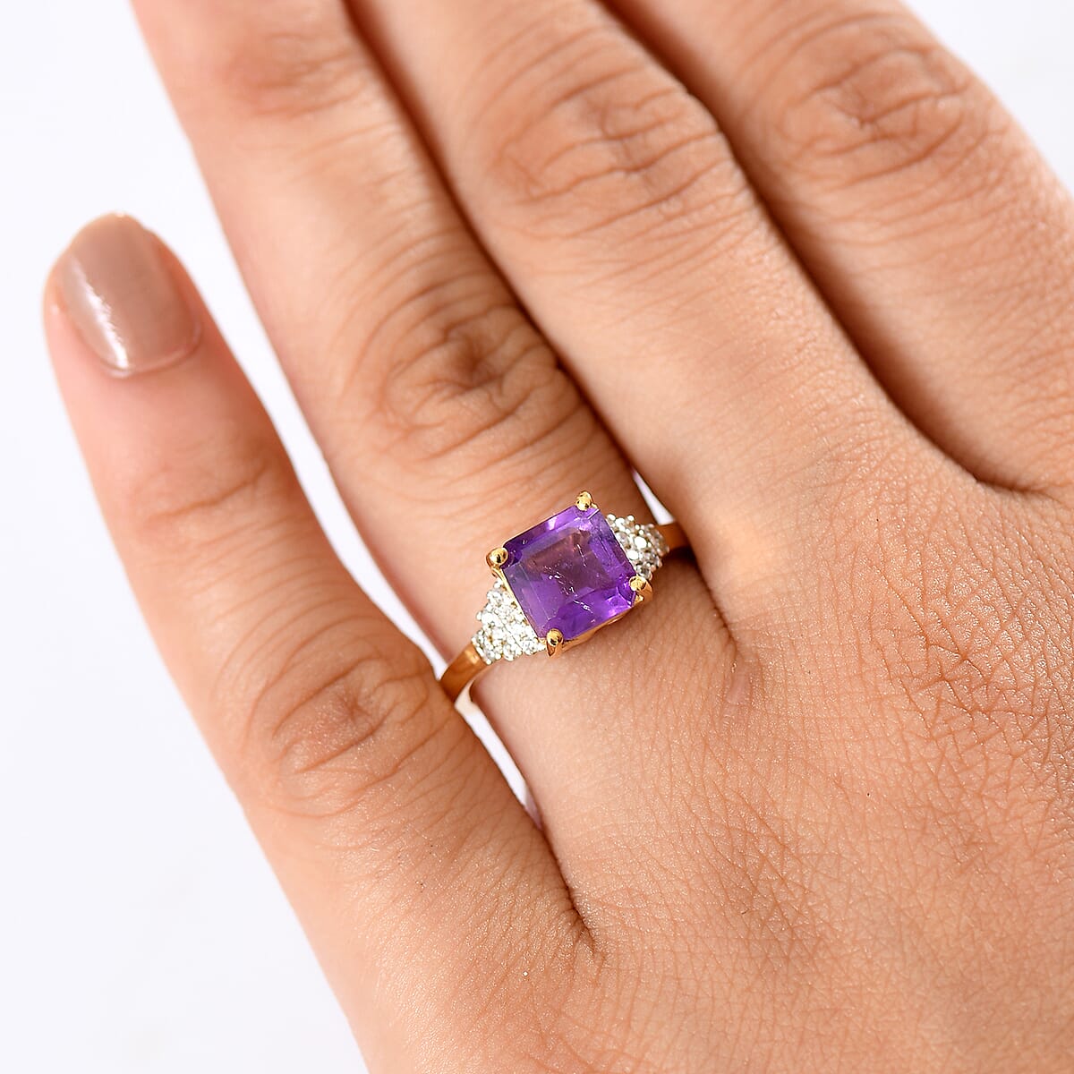 D'Joy AAA African Amethyst and White Zircon 3.10 ctw Regal Radiance Ring in 18K Vermeil Yellow Gold Over Sterling Silver (Size 8.0) image number 2