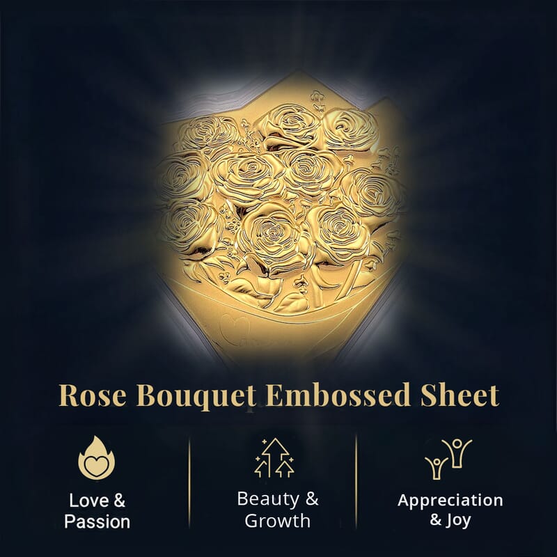 24K Golden Forever Rose Bouquet Emboss Sheet with Book Packaging 10mg