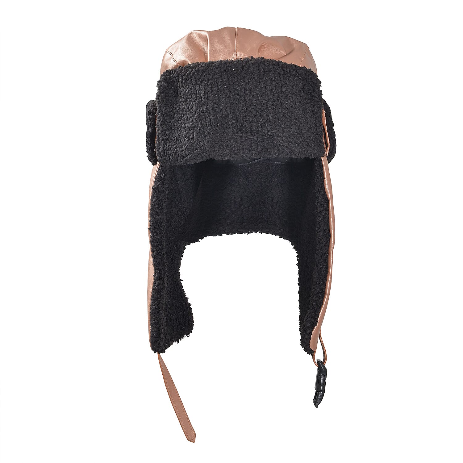 Livmore Black Faux Leather Trapper Hat (12.2"×12.2")