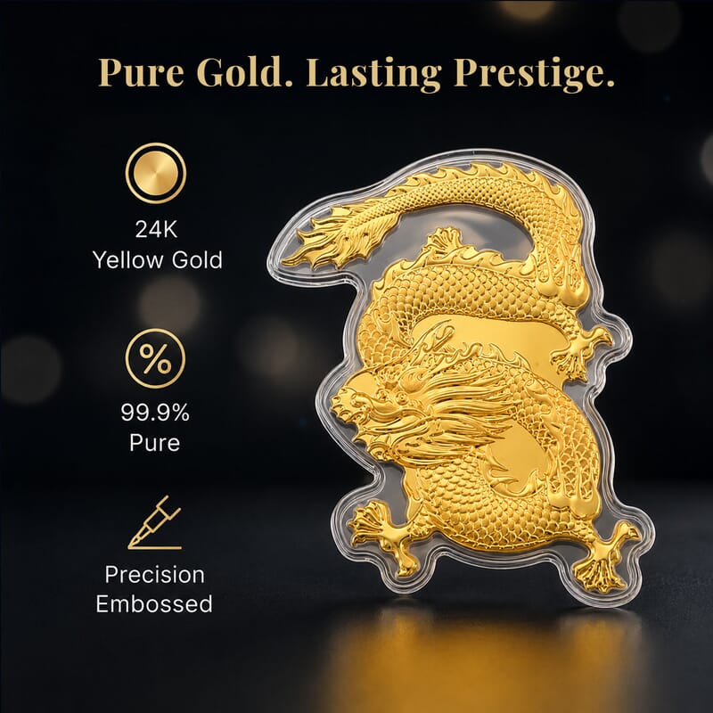 24K Golden Dragon Embossed Sheet with Book Packaging 4.5x2.5 inches (20 mg)