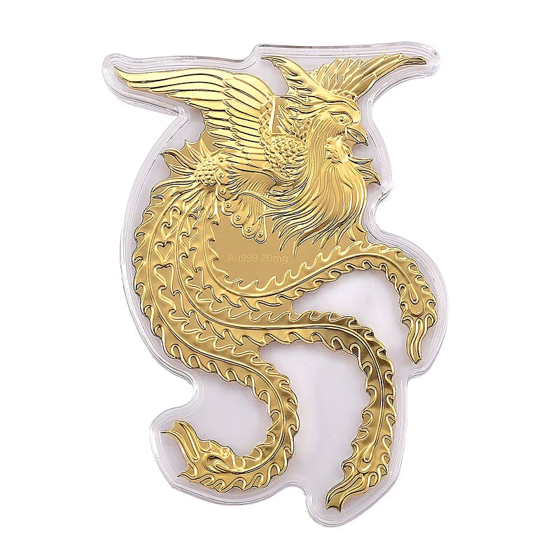24K Golden Phoenix Embossed Sheet with Book Packaging 4.5x2.5 inches (20 mg)