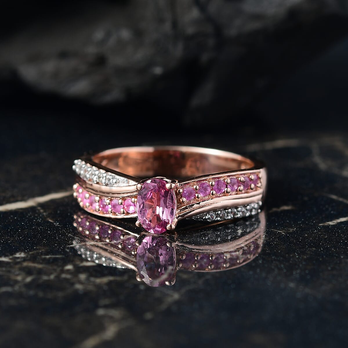 D'Joy Narsipatnam Pink Spinel and Multi Gemstone 0.85 ctw Blush Fusion Ring in 18K Vermeil Rose Gold Over Sterling Silver (Size 10.0) image number 1