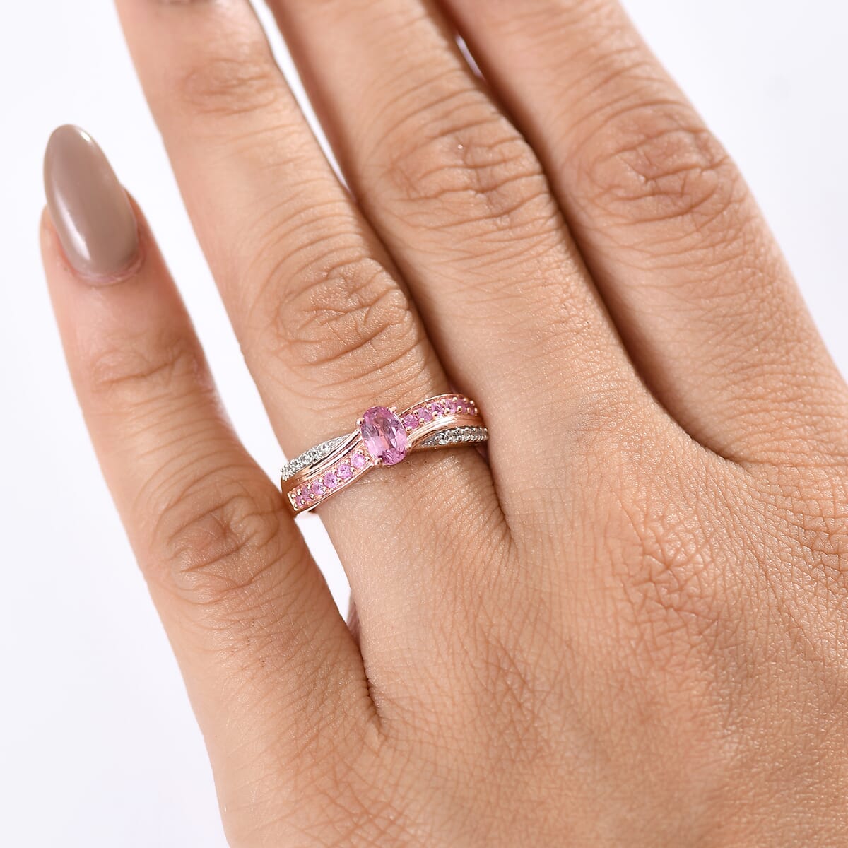 D'Joy Narsipatnam Pink Spinel and Multi Gemstone 0.85 ctw Blush Fusion Ring in 18K Vermeil Rose Gold Over Sterling Silver (Size 10.0) image number 2