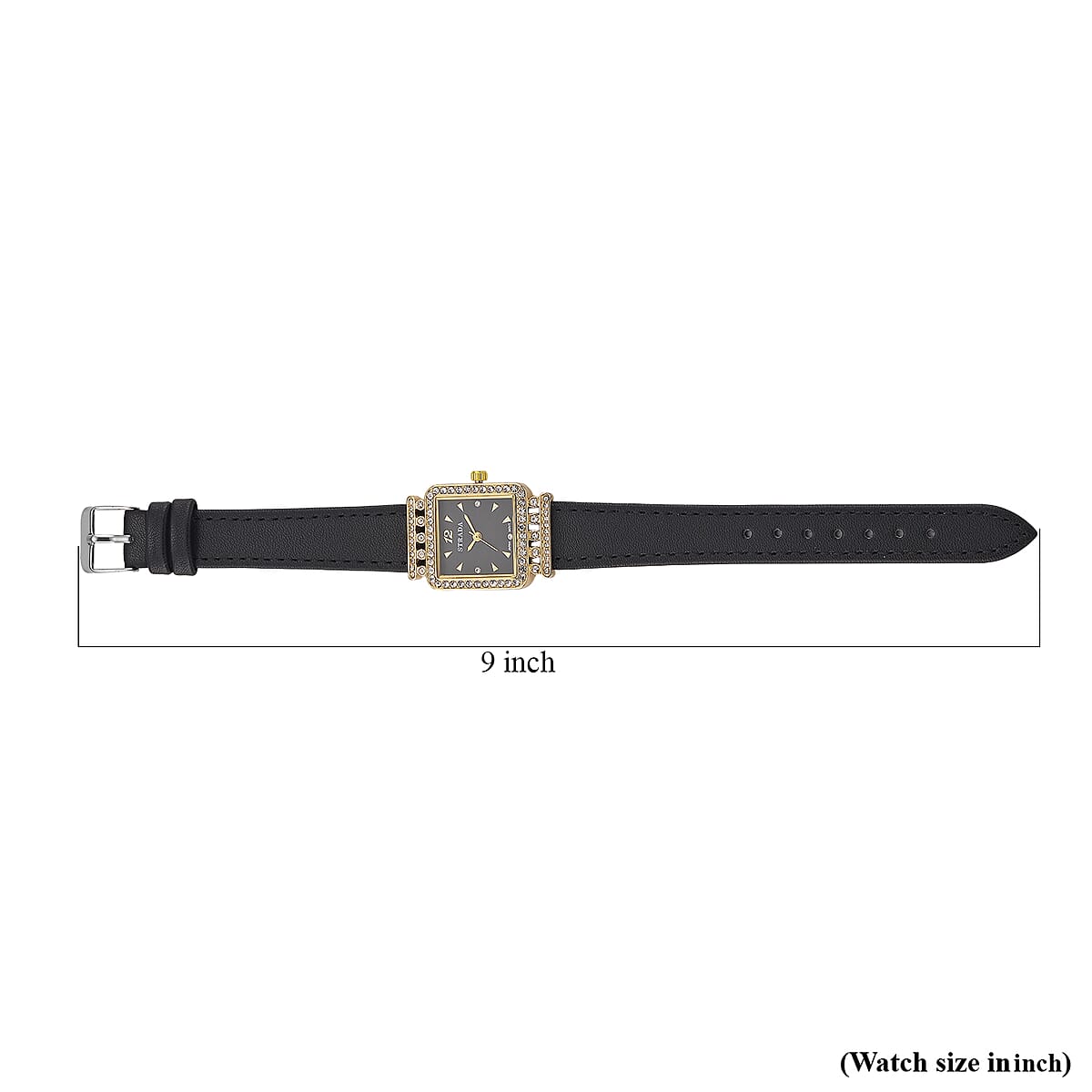 Strada Austrian Crystal Japanese Movement Watch with Black Faux Leather Strap image number 6