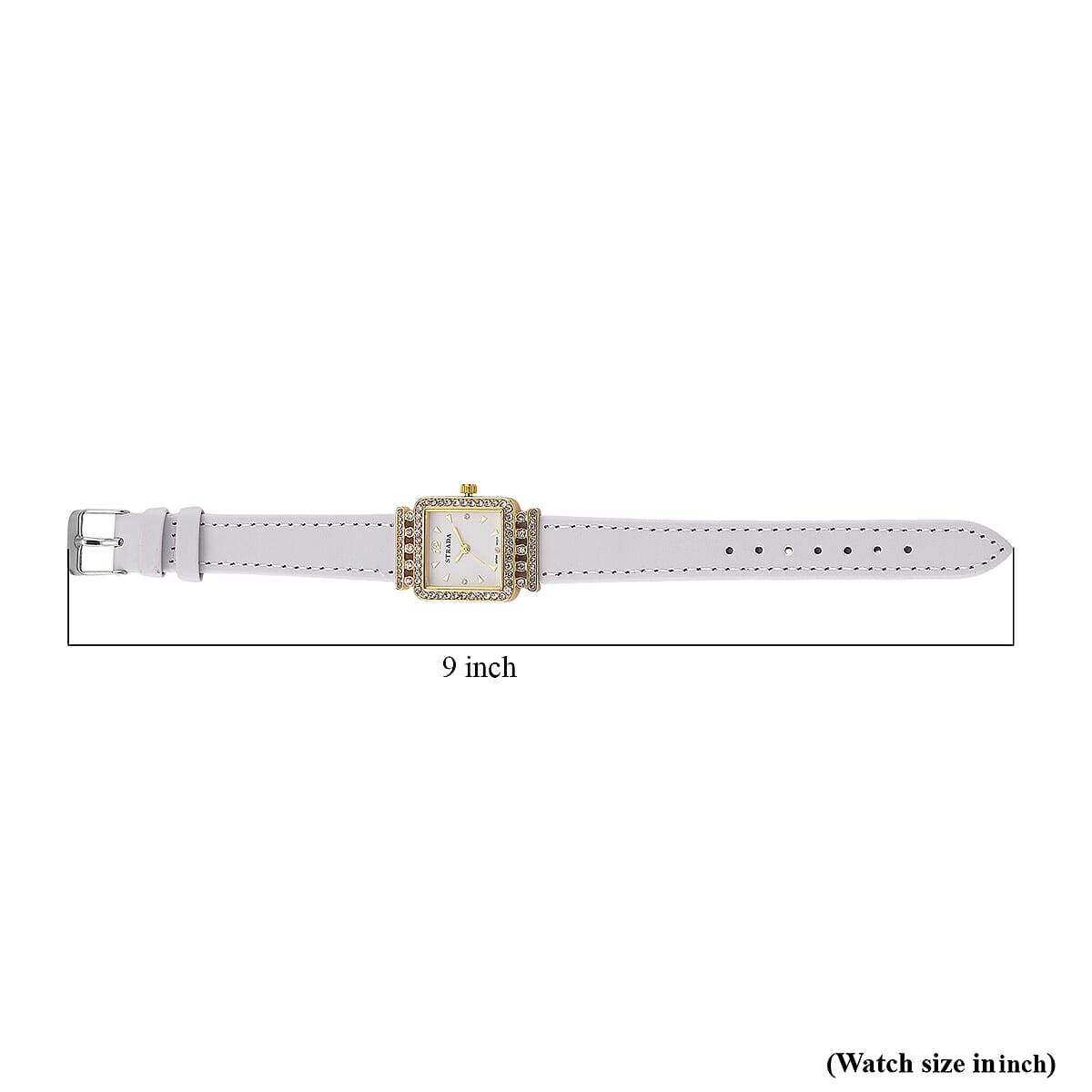 Strada Austrian Crystal Japanese Movement Watch with White Faux Leather Strap image number 7