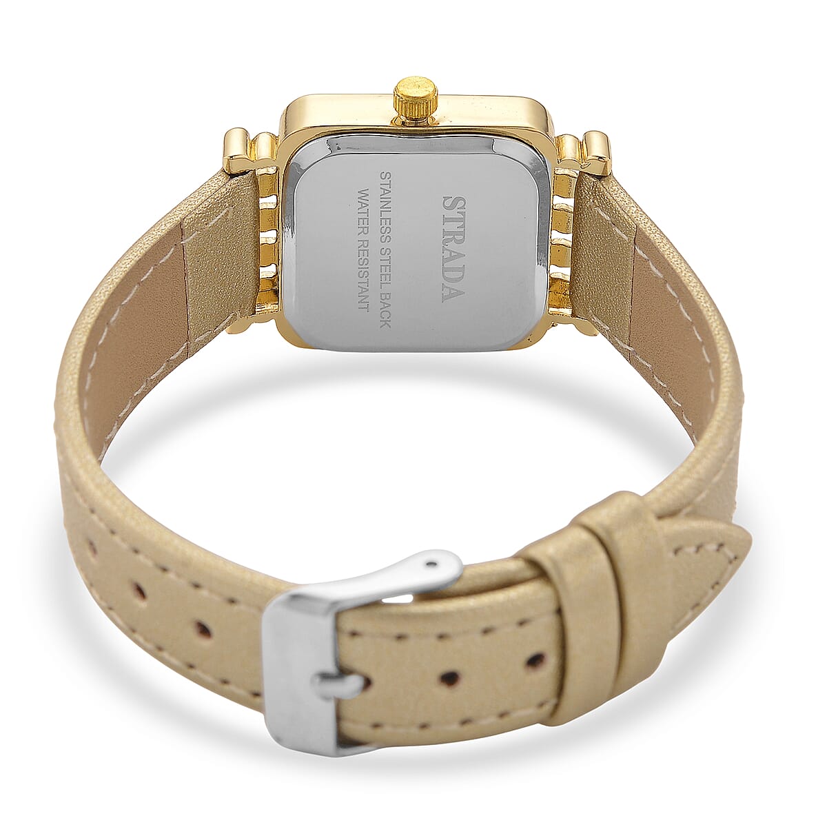 Strada Austrian Crystal Japanese Movement Watch with Golden Faux Leather Strap image number 6