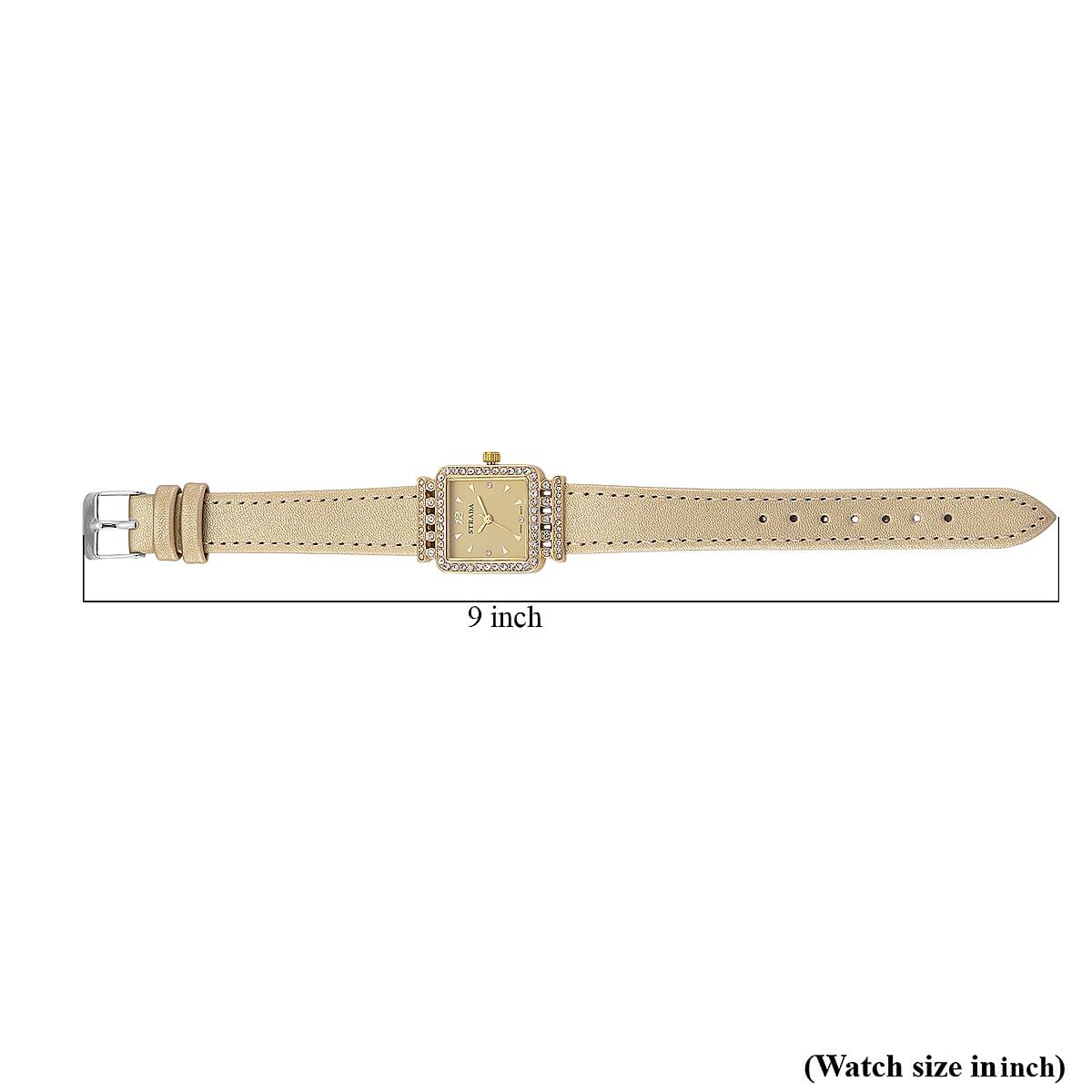 Strada Austrian Crystal Japanese Movement Watch with Golden Faux Leather Strap image number 7