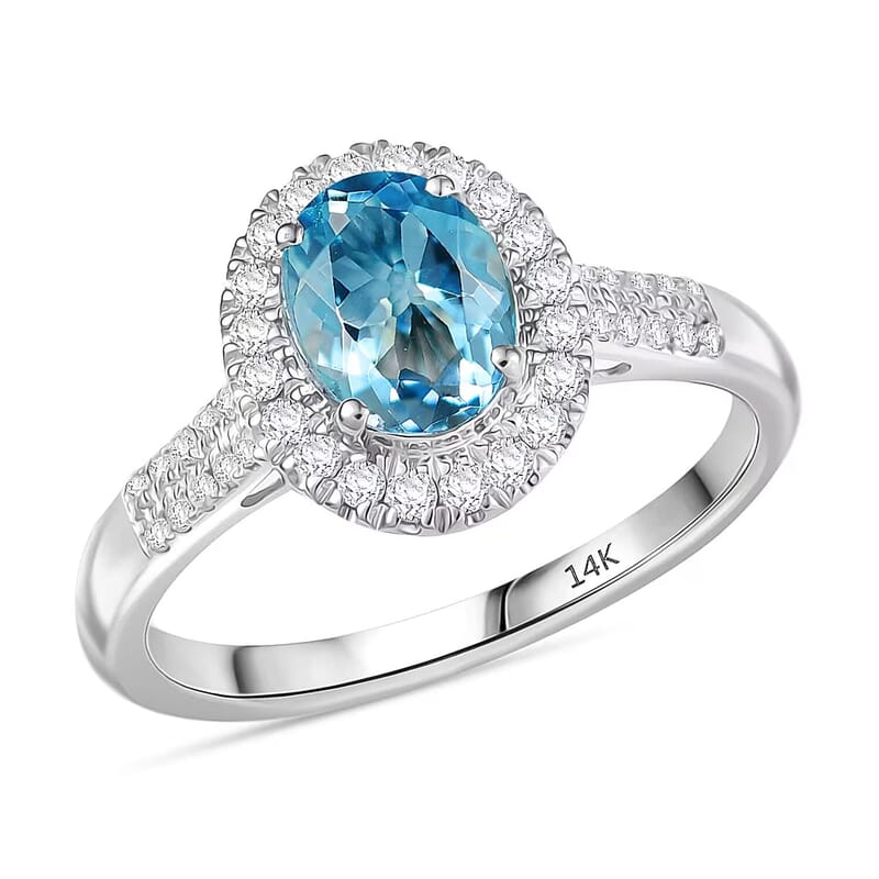 Certified & Appraised Luxoro AAA Santa Maria Aquamarine and G-H I2 Diamond 1.40 ctw Ring in 14K White Gold (Size 10.0)