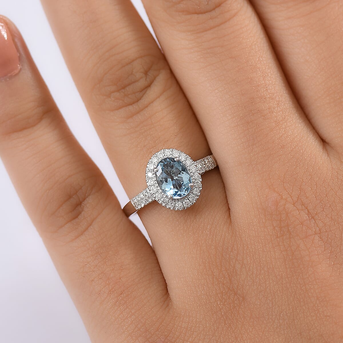 Certified & Appraised Luxoro AAA Santa Maria Aquamarine and G-H I2 Diamond 1.40 ctw Ring in 14K White Gold image number 2