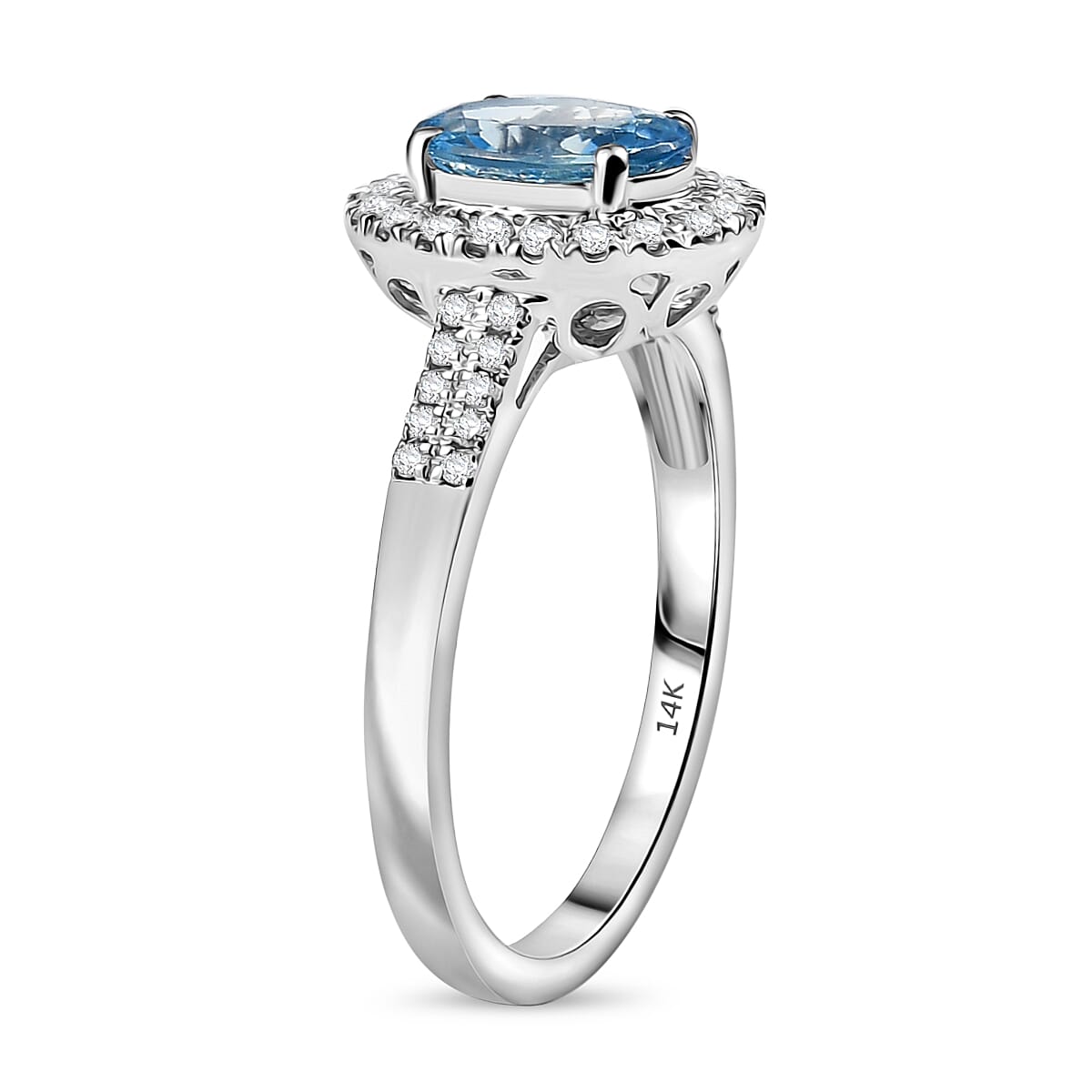 Certified & Appraised Luxoro AAA Santa Maria Aquamarine and G-H I2 Diamond 1.40 ctw Ring in 14K White Gold image number 3