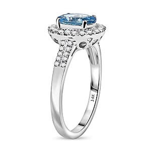 Certified & Appraised Luxoro AAA Santa Maria Aquamarine and G-H I2 Diamond 1.40 ctw Ring in 14K White Gold (Size 10.0)