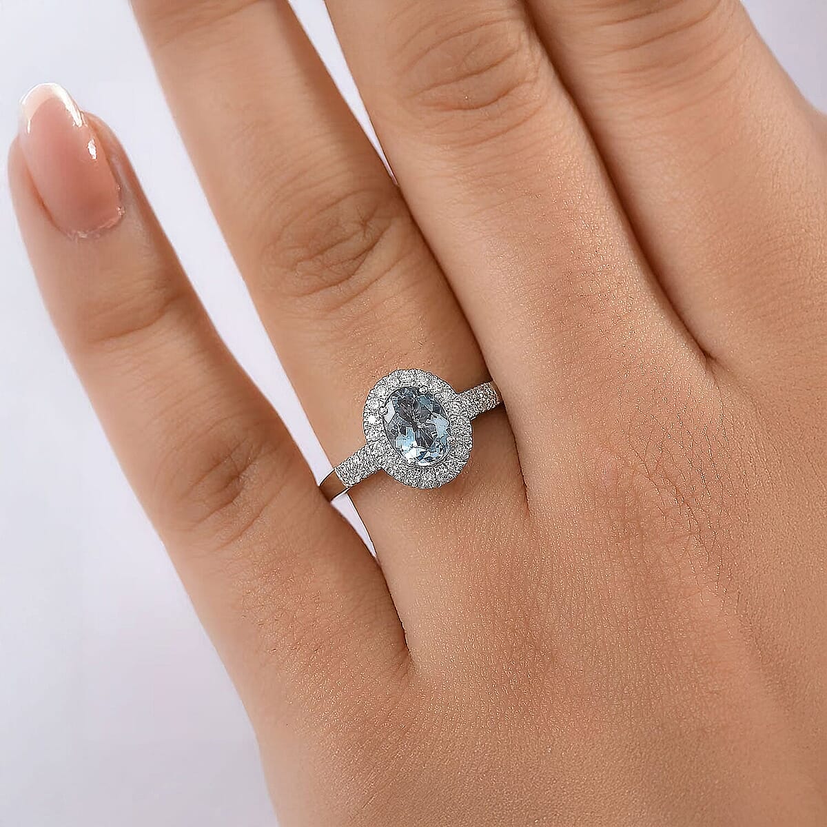 Certified & Appraised Luxoro AAA Santa Maria Aquamarine and G-H I2 Diamond 1.40 ctw Ring in 14K White Gold image number 1