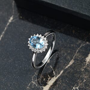 Certified & Appraised Luxoro AAA Santa Maria Aquamarine and G-H I2 Diamond 1.16 ctw Ring in 14K White Gold (Size 10.0)