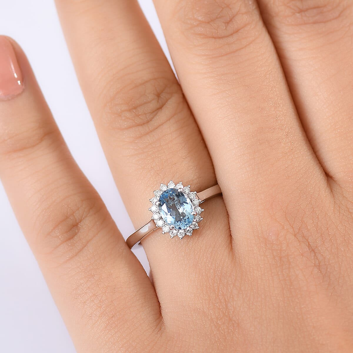 Certified & Appraised Luxoro AAA Santa Maria Aquamarine and G-H I2 Diamond 1.16 ctw Ring in 14K White Gold (Size 10.0) image number 2
