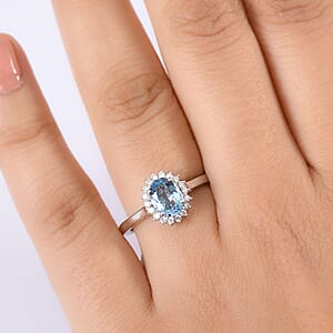 Certified & Appraised Luxoro AAA Santa Maria Aquamarine and G-H I2 Diamond 1.16 ctw Ring in 14K White Gold (Size 10.0)