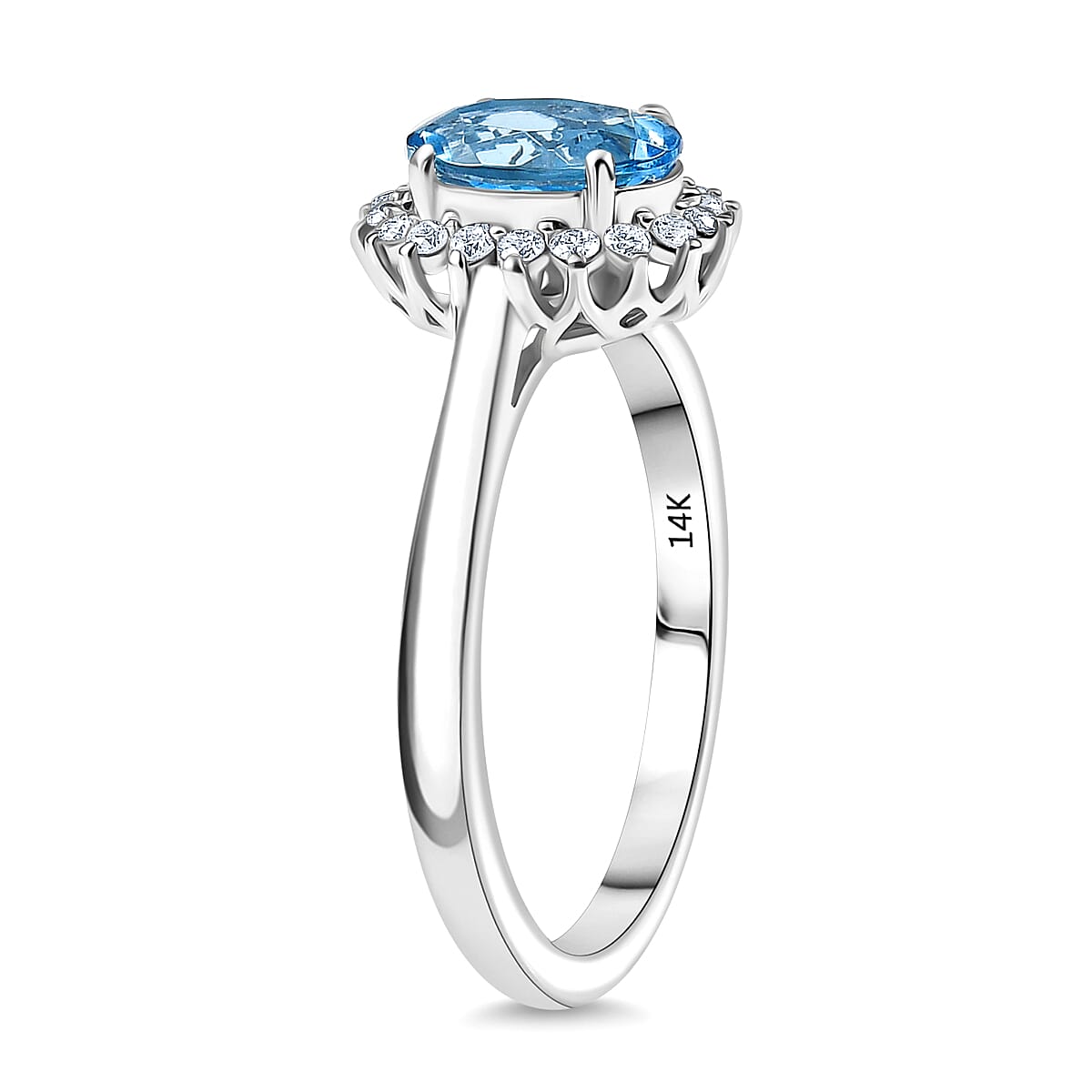 Certified & Appraised Luxoro AAA Santa Maria Aquamarine and G-H I2 Diamond 1.16 ctw Ring in 14K White Gold (Size 10.0) image number 3