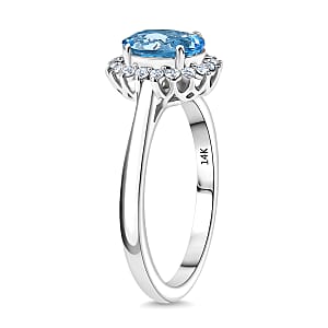 Certified & Appraised Luxoro AAA Santa Maria Aquamarine and G-H I2 Diamond 1.16 ctw Ring in 14K White Gold (Size 10.0)