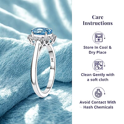 Certified & Appraised Luxoro AAA Santa Maria Aquamarine and G-H I2 Diamond 1.16 ctw Ring in 14K White Gold (Size 10.0)